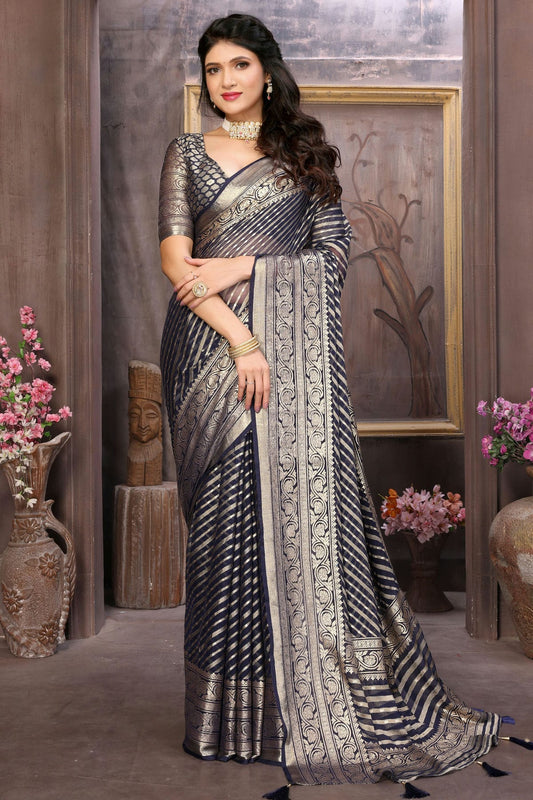 Blue Colour Moss Brasso Traditional Saree