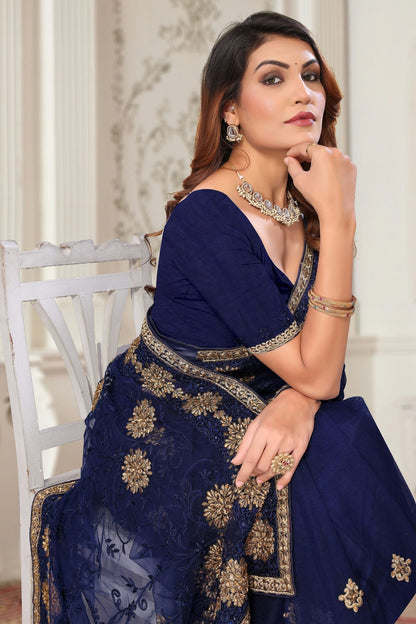 Blue Colour Net Designer Saree