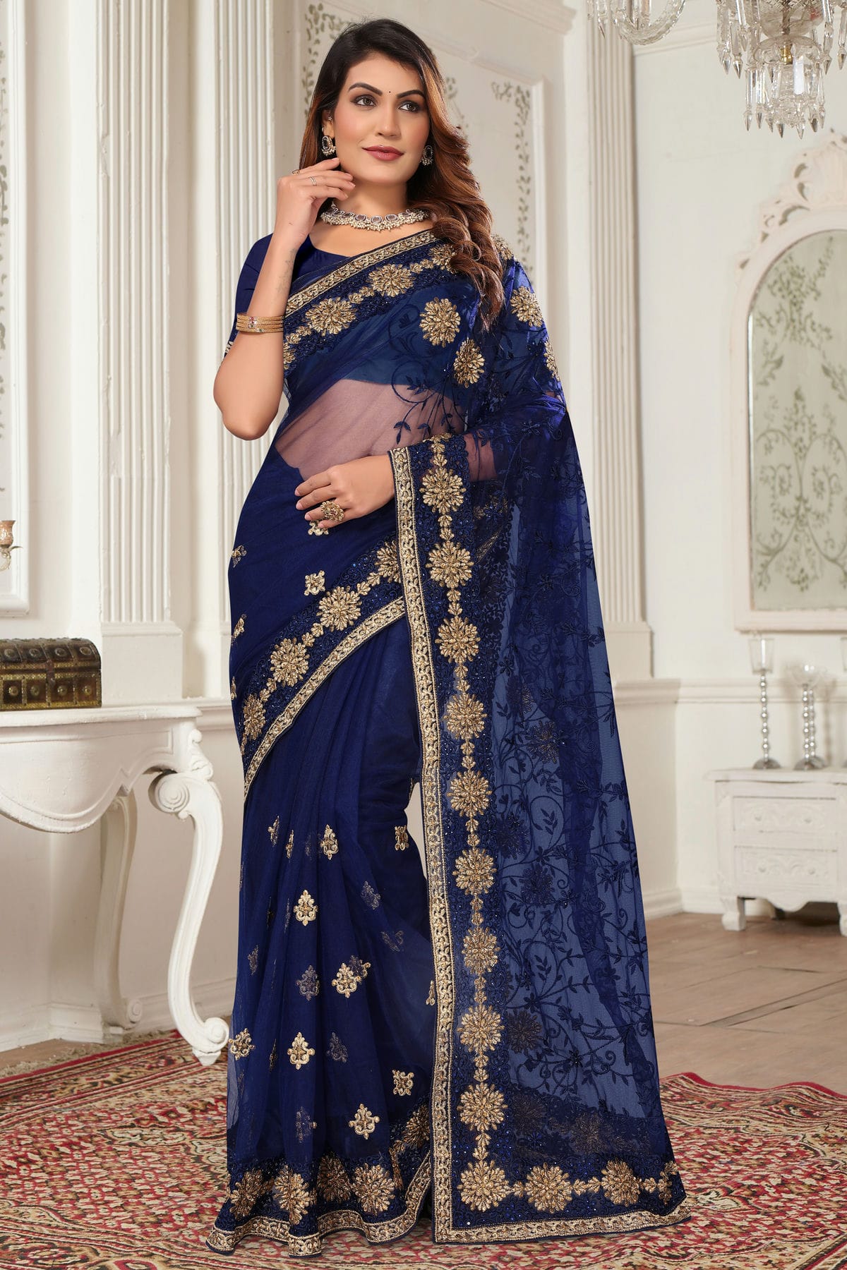 Blue Colour Net Designer Saree