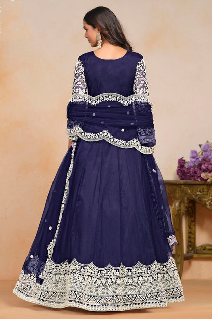 Blue Colour Net Semi Stitched Anarkali Suit VSSM1050607