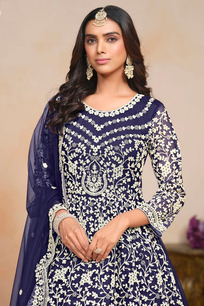 Blue Colour Net Semi Stitched Anarkali Suit VSSM1050607