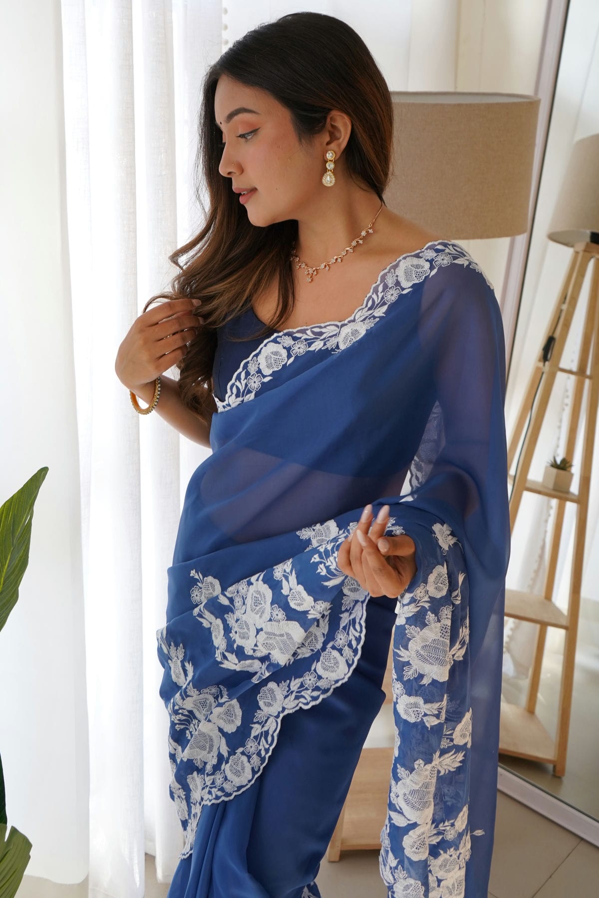 Blue Colour Organza Silk Designer Saree