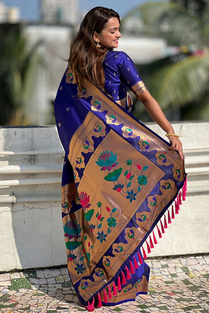 Blue Colour Paithani Silk Paithani Saree