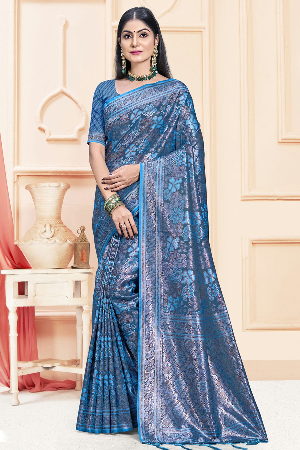 Blue Colour Satin Silk Traditional Saree