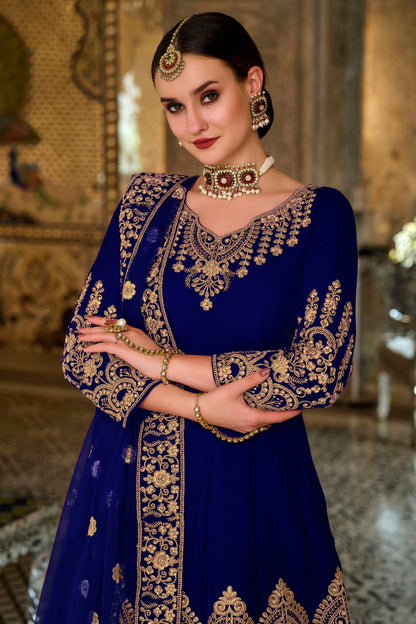 Blue Colour Semi Stitched 9000 Velvet Anarkali Suit