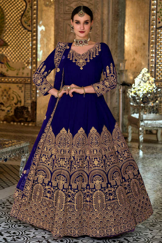 Blue Colour Semi Stitched 9000 Velvet Anarkali Suit