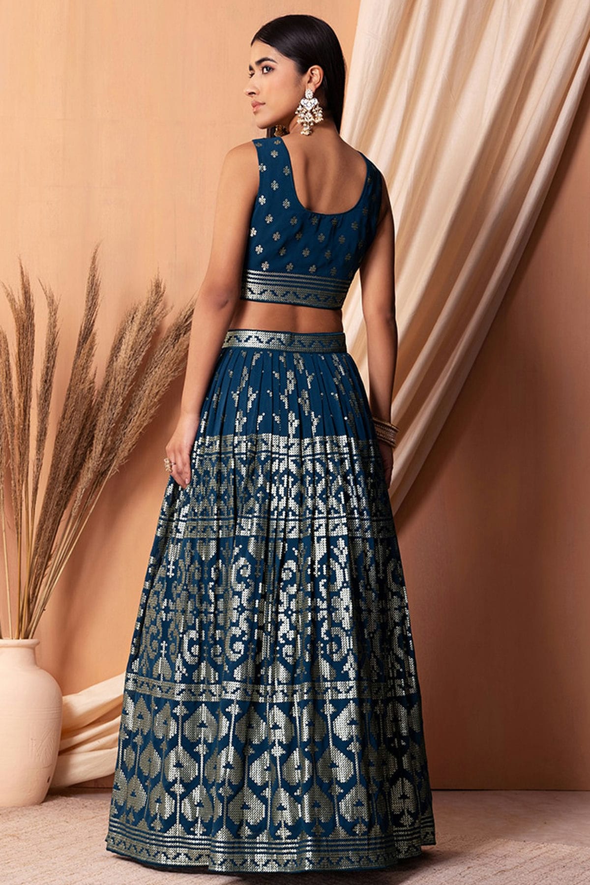 Blue Colour Semi Stitched Georgette Lehenga Choli VSLC1010308