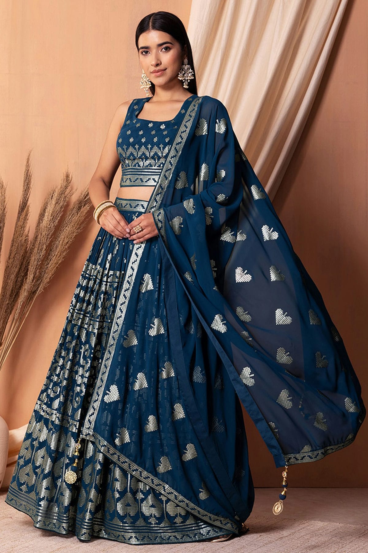 Blue Colour Semi Stitched Georgette Lehenga Choli