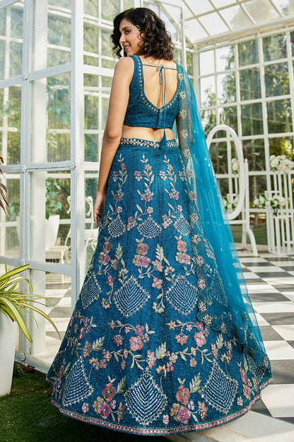 Blue Colour Semi Stitched Net Lehenga Choli VSLC1112533