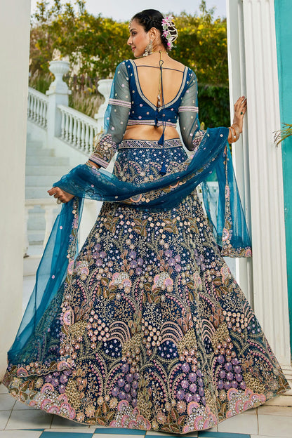 Blue Colour Semi Stitched Net Lehenga Choli VSLC1112544