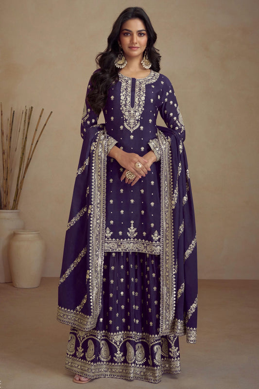 Blue Colour Semi Stitched Silk Palazzo Pant Suit