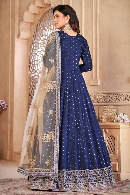 Blue Colour Semi Stitched Taffeta Silk Anarkali Suit