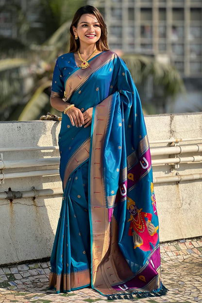 Blue Colour Soft Silk Paithani Saree