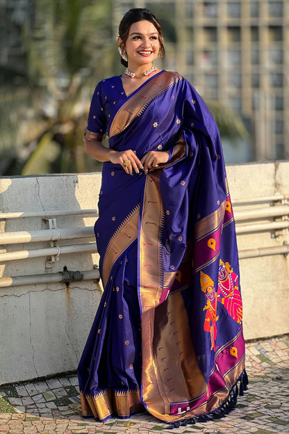 Blue Colour Soft Silk Paithani Saree