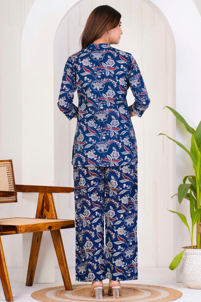 Blue Colour Stitched Cotton Co Ord Set VSTP1112401