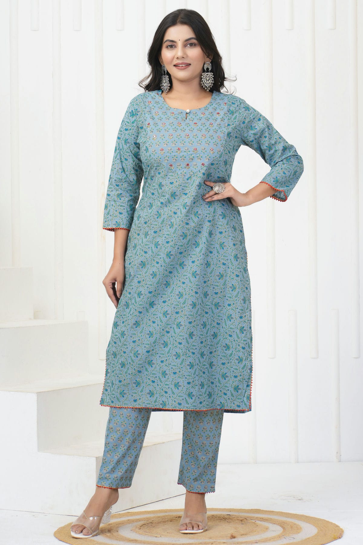 Blue Colour Stitched Cotton Top and Bottom VSTP1112415