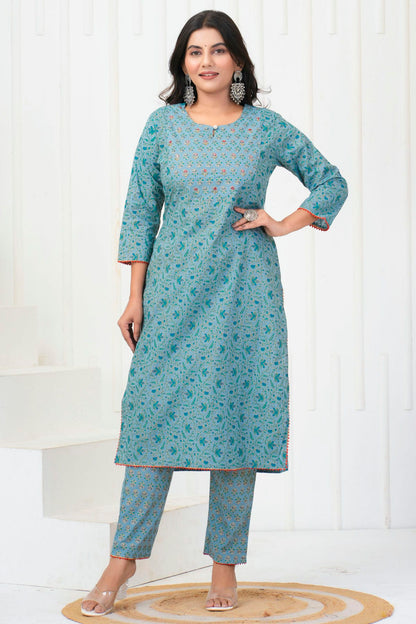 Blue Colour Stitched Cotton Top and Bottom VSTP1112415