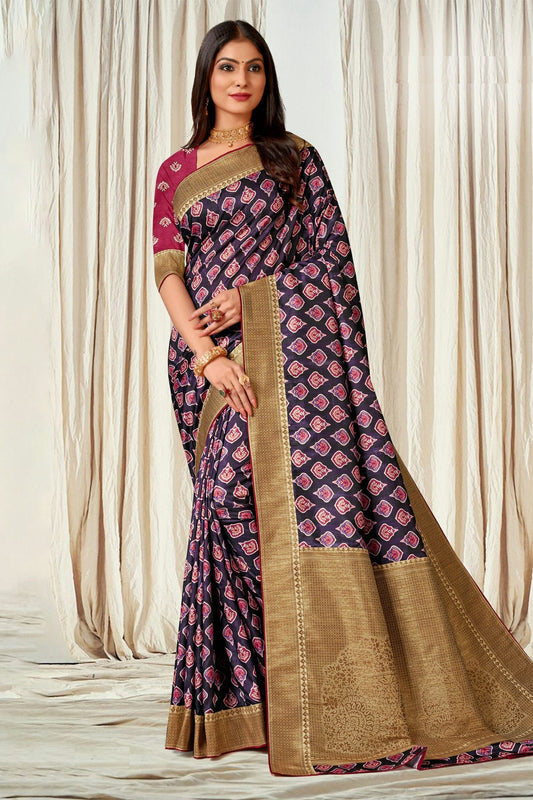 Blue Colour Tussar Silk Printed Saree