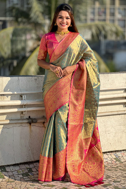 Blue Colour Tussar Silk Traditional Saree