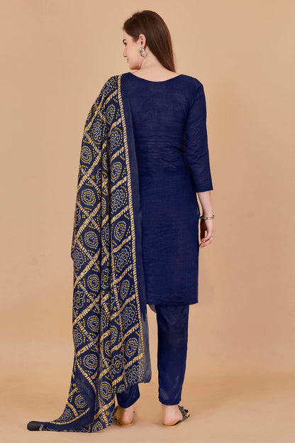 Blue Colour Unstitched Banarasi Jacquard Fabric Straight Suit