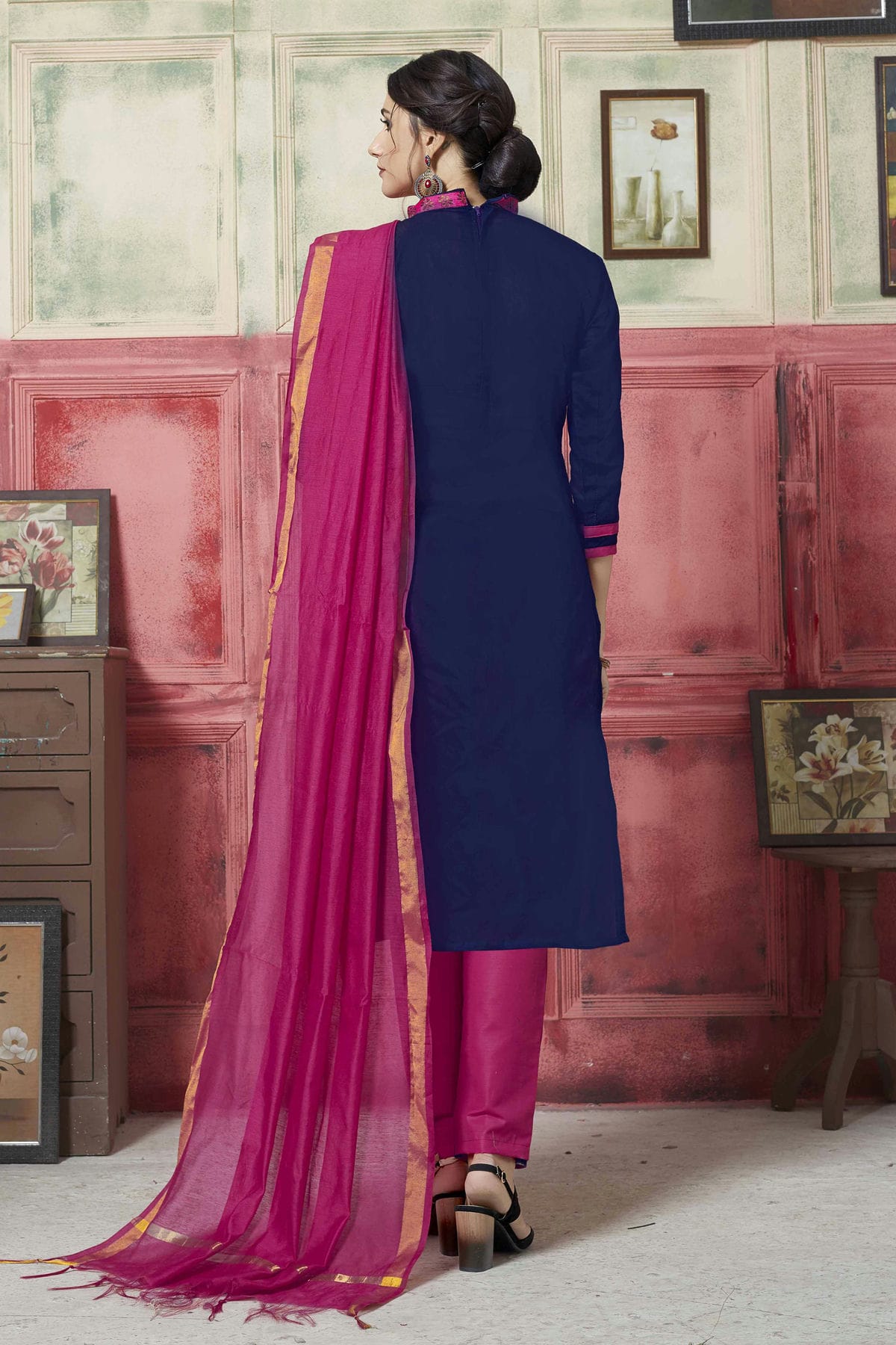 Blue Colour Unstitched Banarasi Silk Fabric Straight Suit