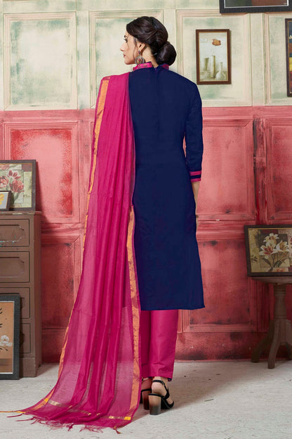 Blue Colour Unstitched Banarasi Silk Fabric Straight Suit