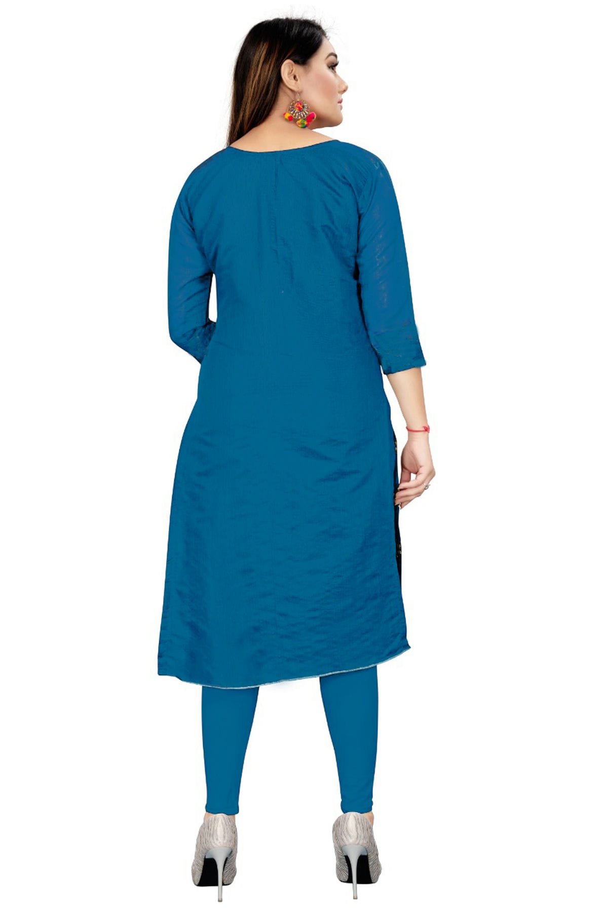 Blue Colour Unstitched Chanderi Straight Suit