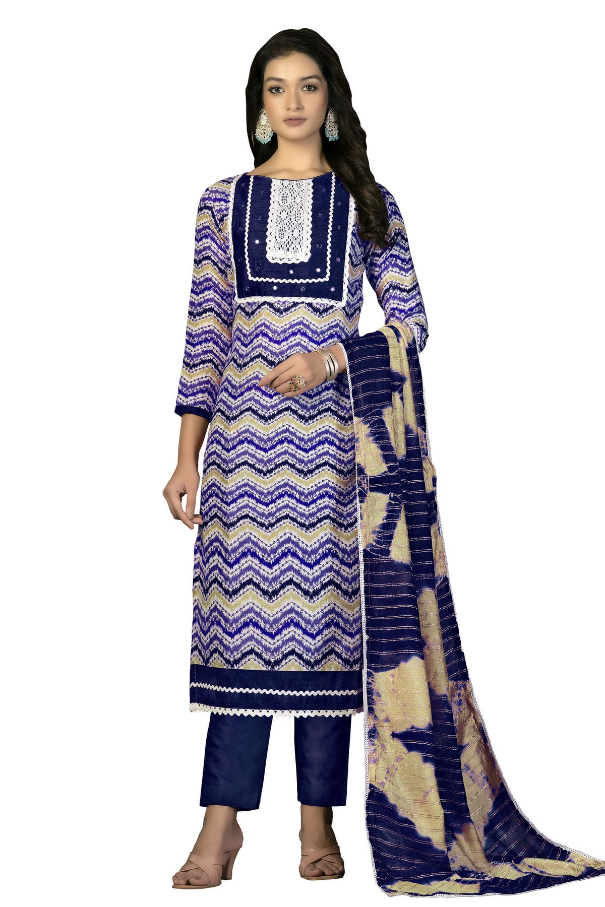 Blue Colour Unstitched Cotton Fabric Straight Suit