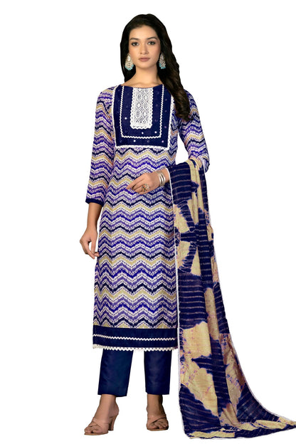 Blue Colour Unstitched Cotton Fabric Straight Suit