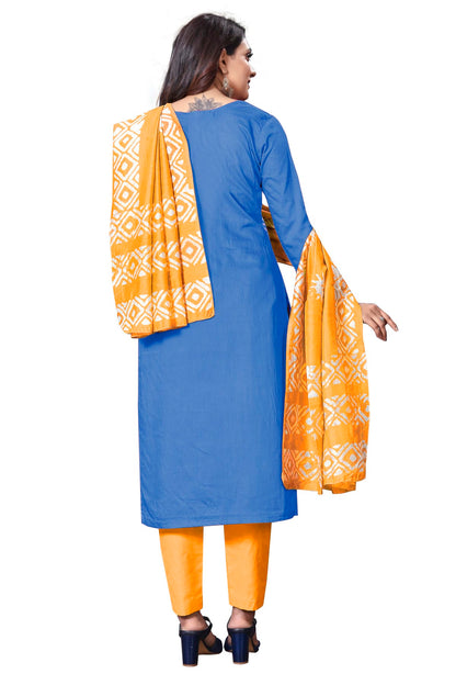 Blue Colour Unstitched Cotton Straight Suit