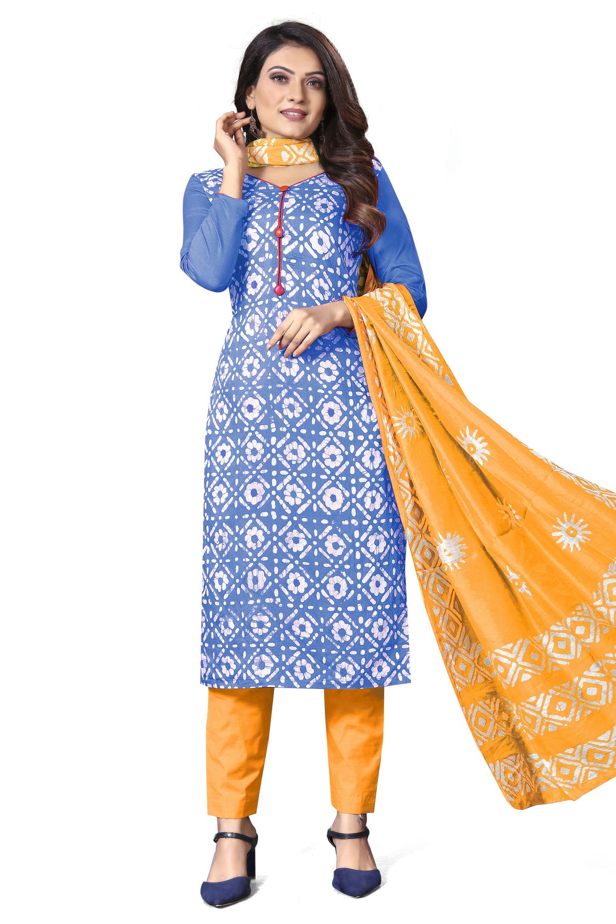 Blue Colour Unstitched Cotton Straight Suit