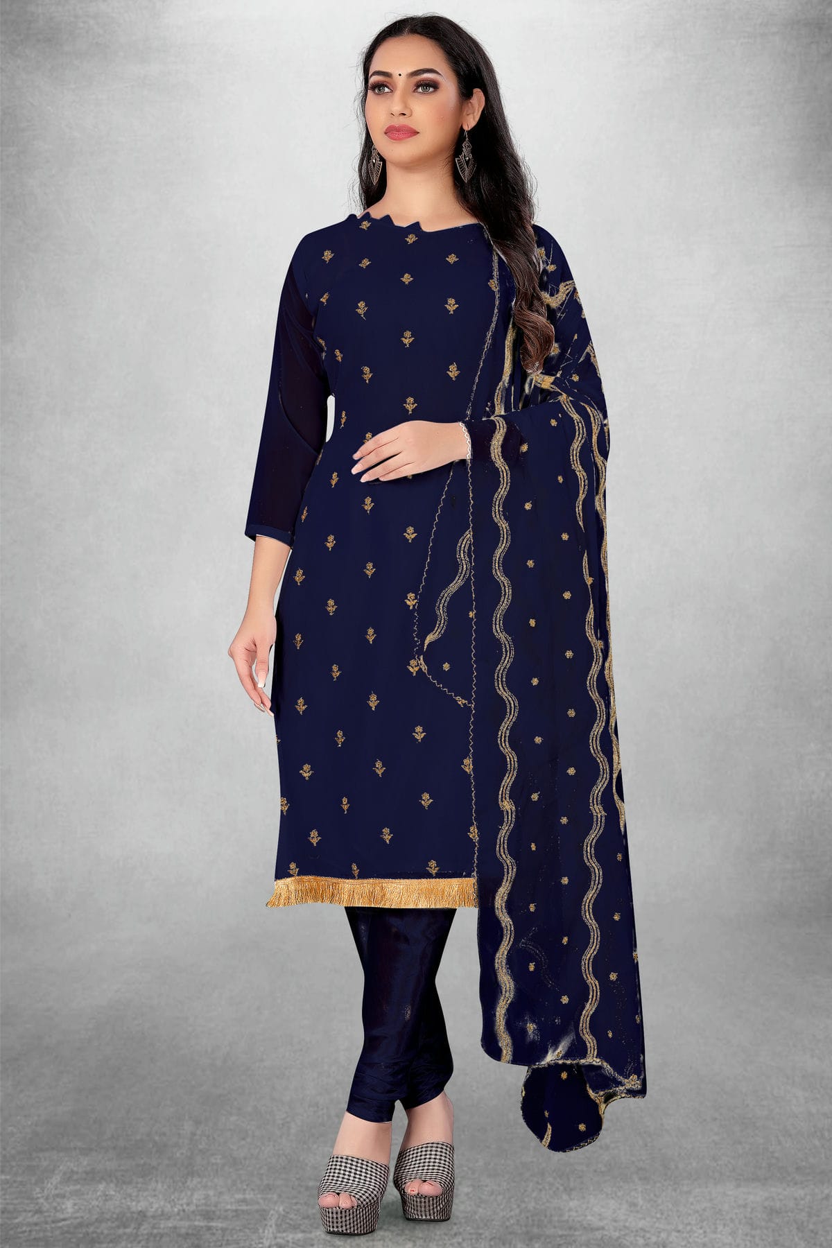 Blue Colour Unstitched Georgette Churidar Suit