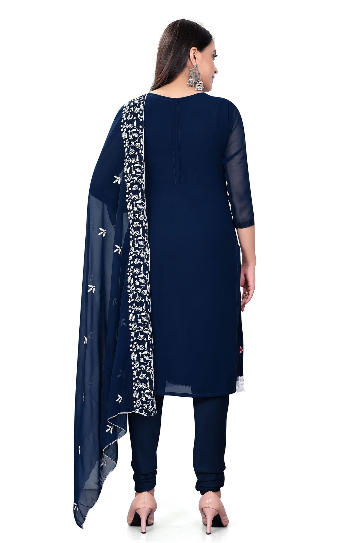 Blue Colour Unstitched Georgette Straight Suit