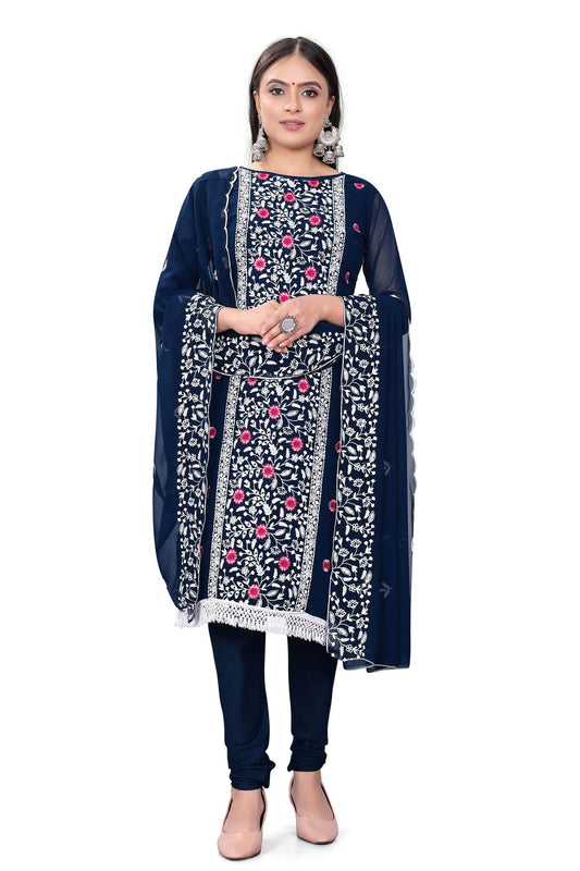 Blue Colour Unstitched Georgette Straight Suit