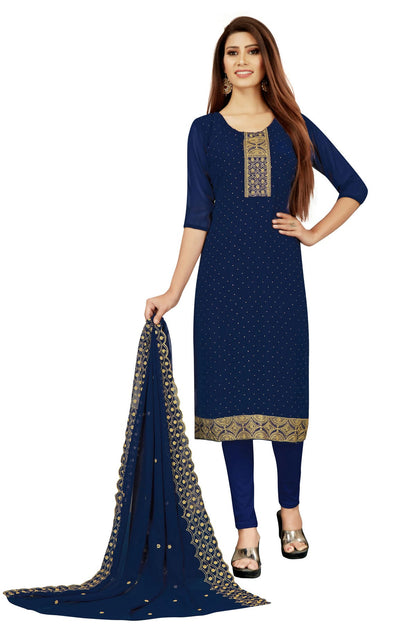 Blue Colour Unstitched Georgette Straight Suit