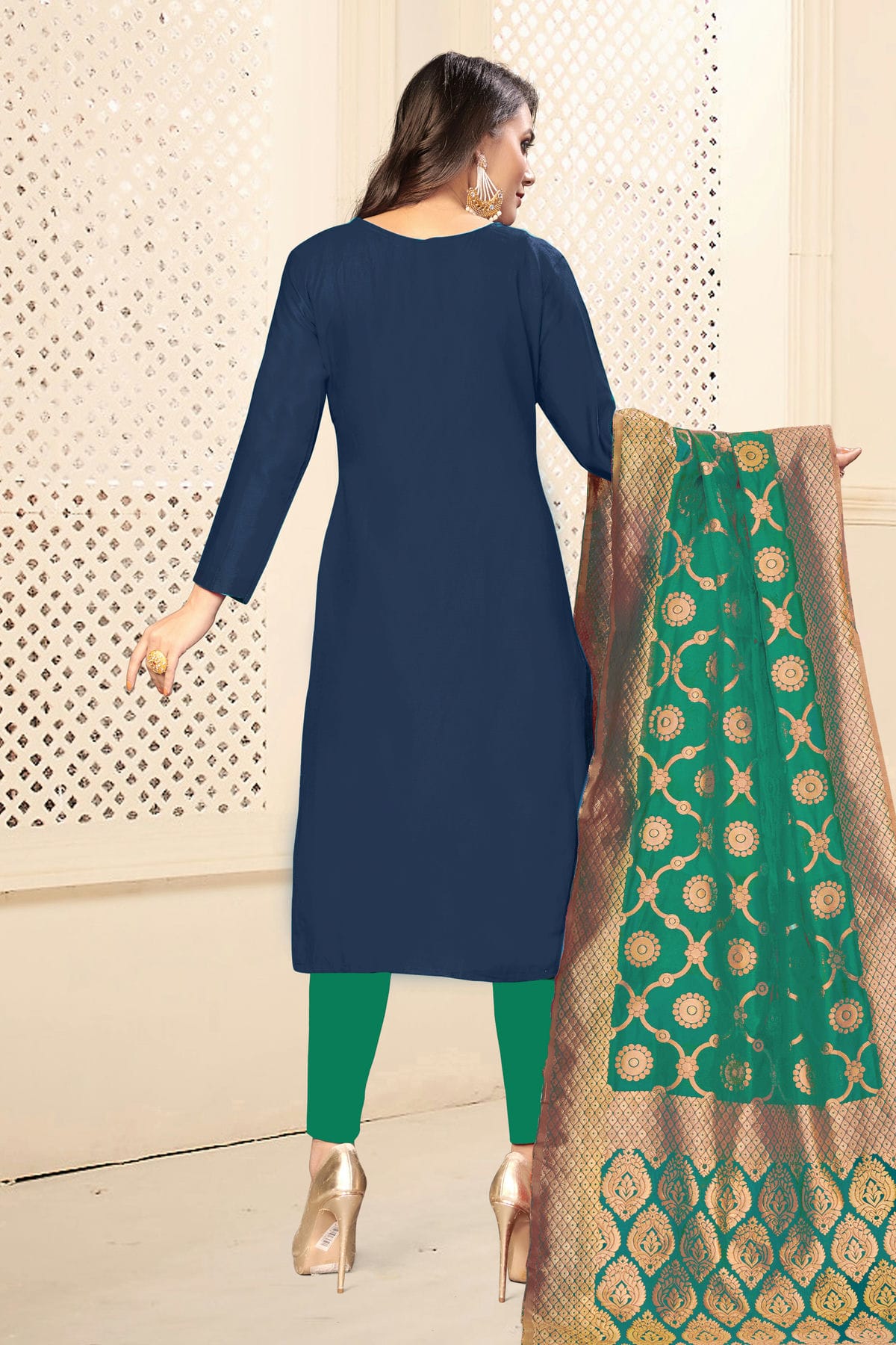 Blue Colour Unstitched Jaam Cotton Fabric Straight Suit