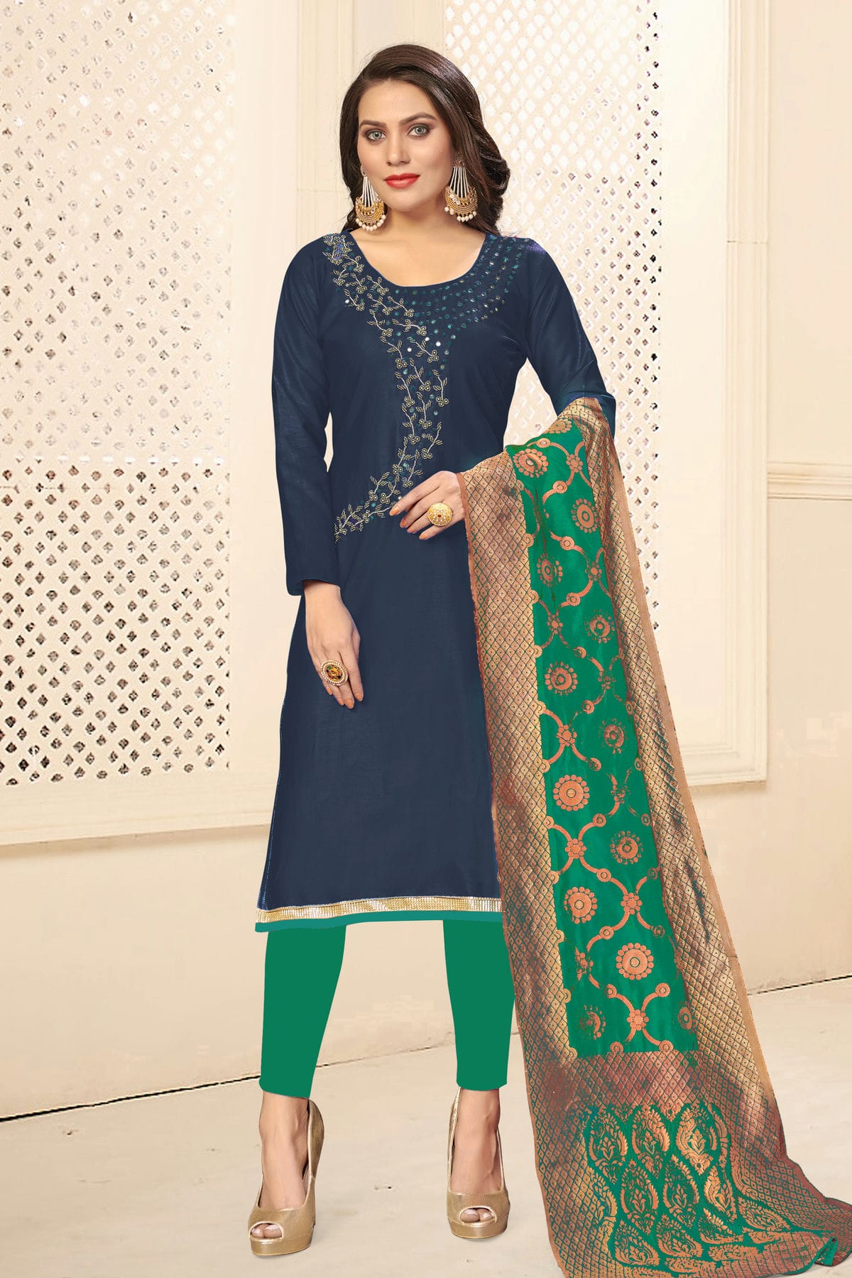 Blue Colour Unstitched Jaam Cotton Fabric Straight Suit