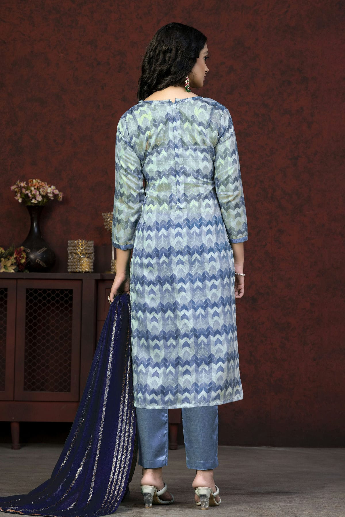 Blue Colour Unstitched Modal Cotton Pant Style Suit