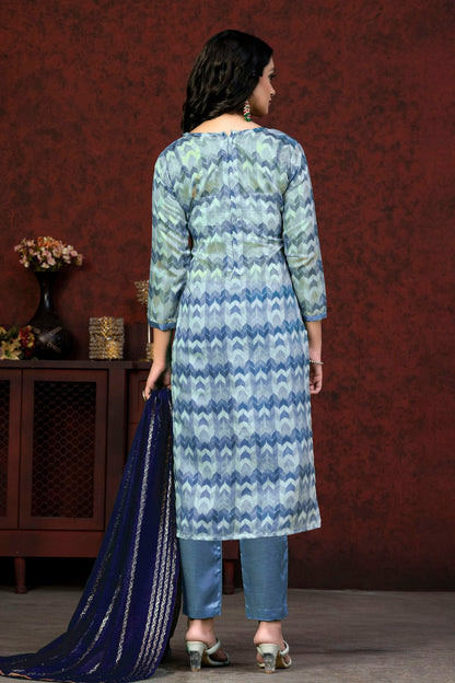 Blue Colour Unstitched Modal Cotton Pant Style Suit