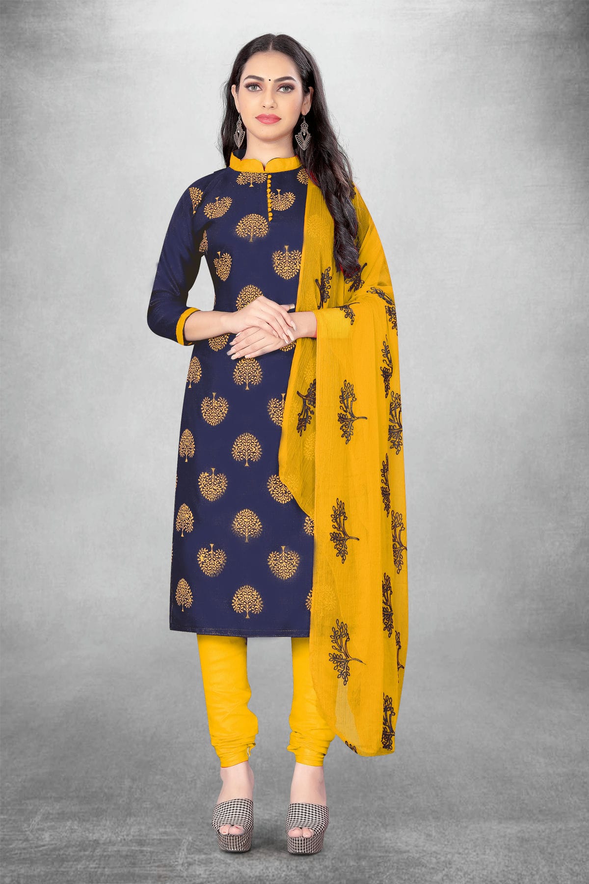 Blue Colour Unstitched Slub Cotton Churidar Suit