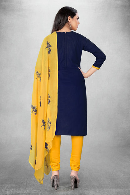 Blue Colour Unstitched Slub Cotton Churidar Suit