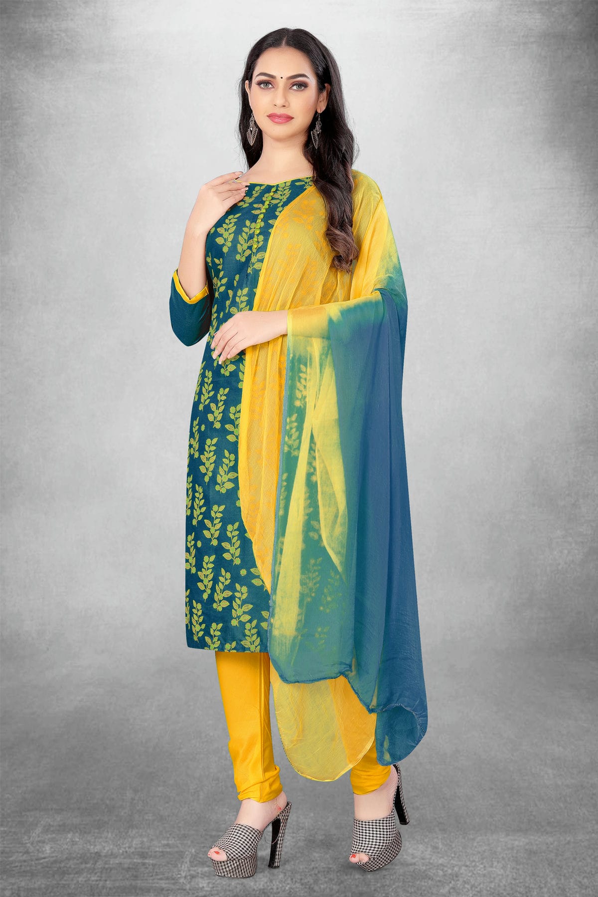 Blue Colour Unstitched Slub Cotton Churidar Suit