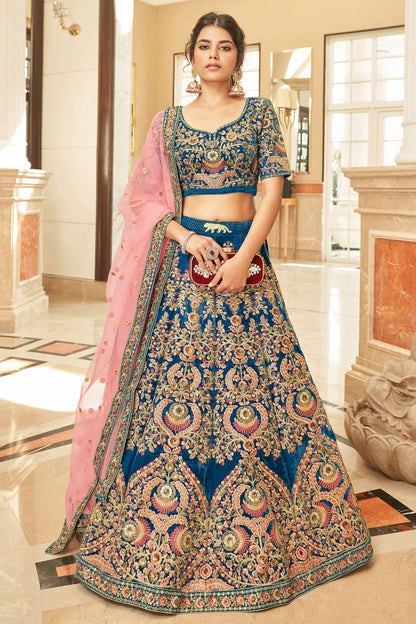 Blue Colour Velvet Lehenga Choli