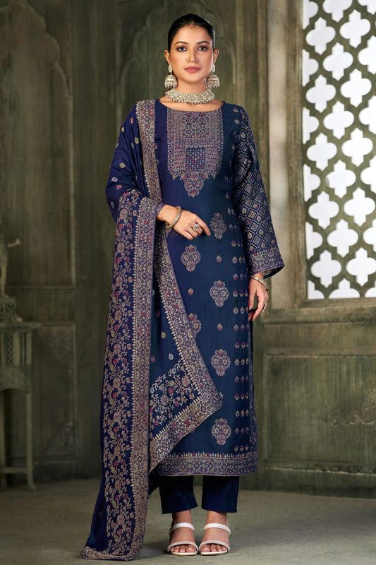 Blue Colour Viscose Pashmina Straight Suit