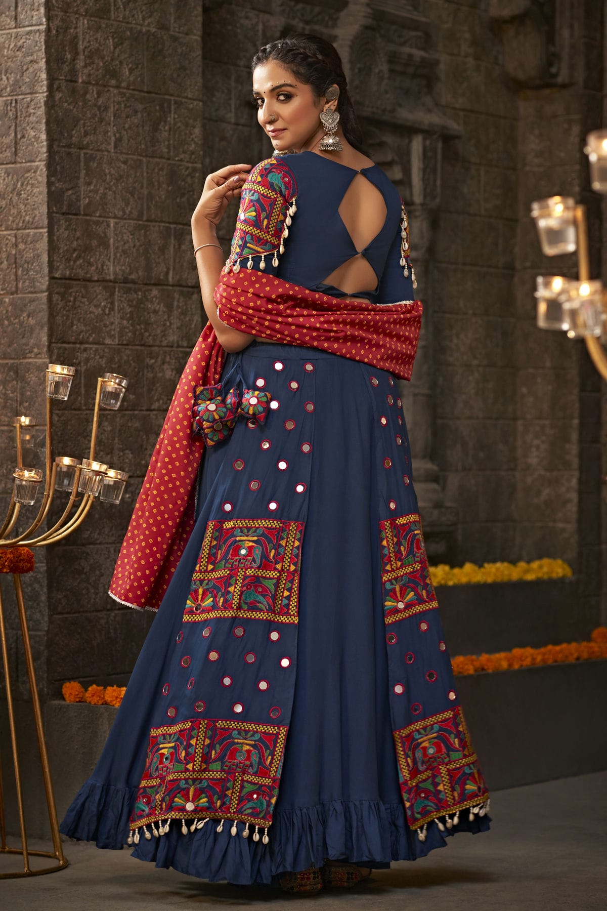 Blue Colour Viscose Rayon Navratri Lehenga