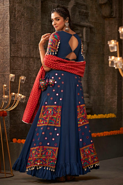 Blue Colour Viscose Rayon Navratri Lehenga