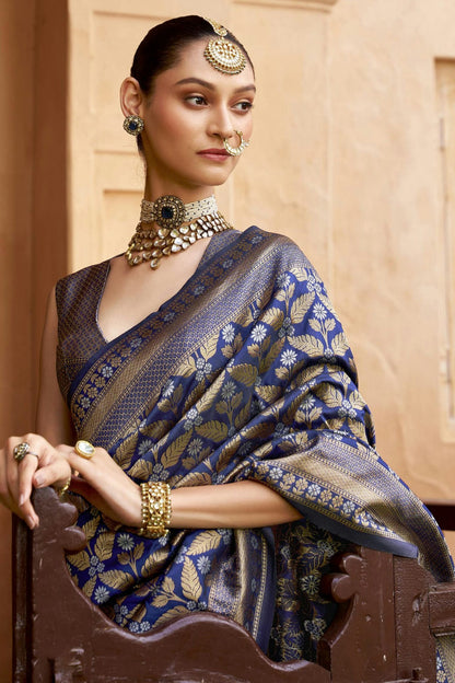 Blue Colour Viscose Silk Traditional Saree