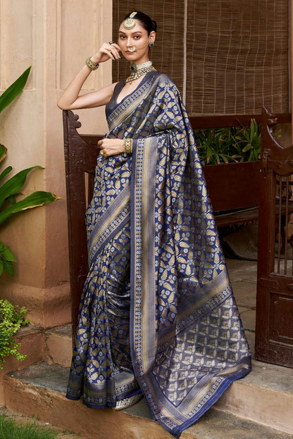 Blue Colour Viscose Silk Traditional Saree