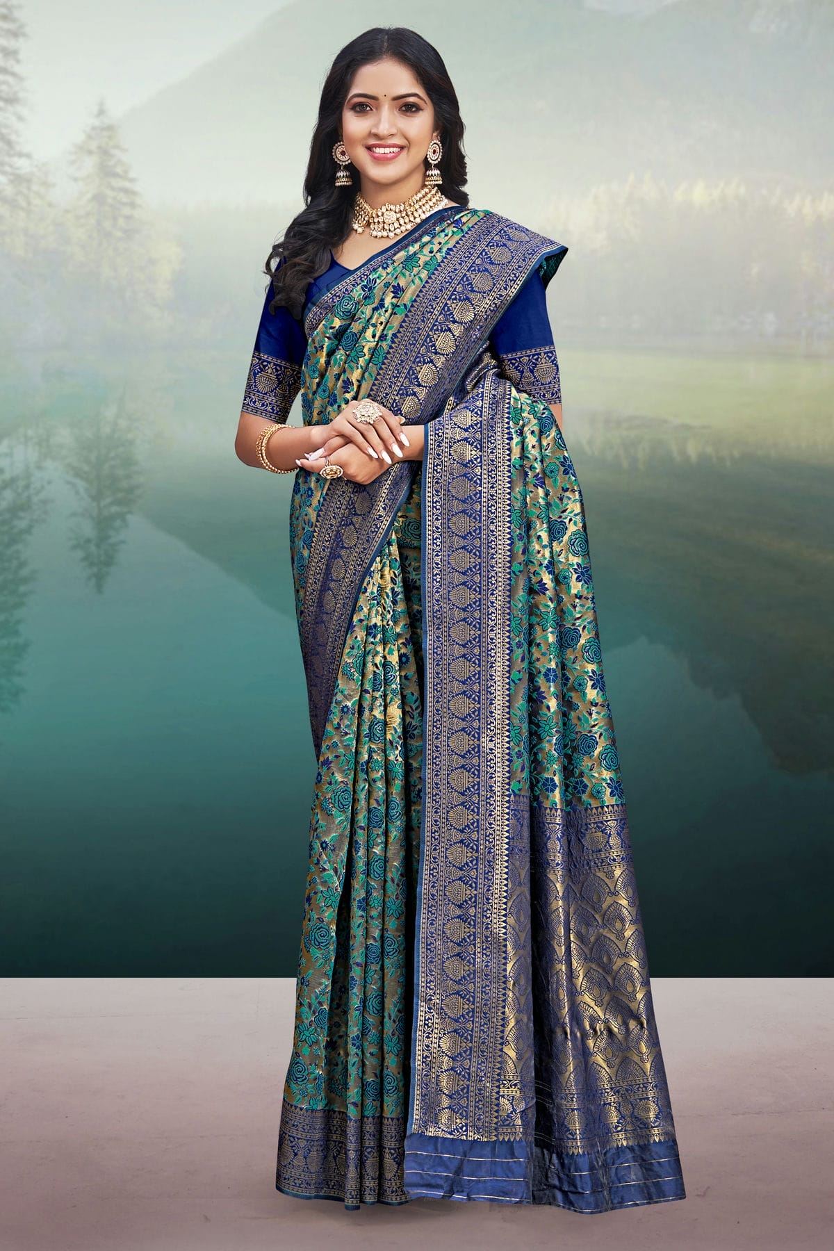 Blue Colour Woven Work Banarasi Silk Saree