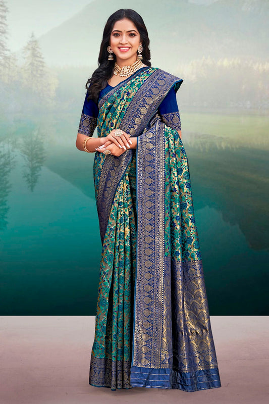 Blue Colour Woven Work Banarasi Silk Saree